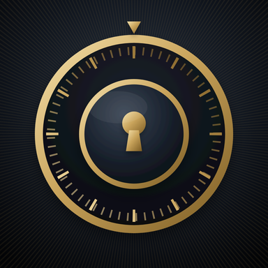 The Vaultmark app icon: a brass safe dial